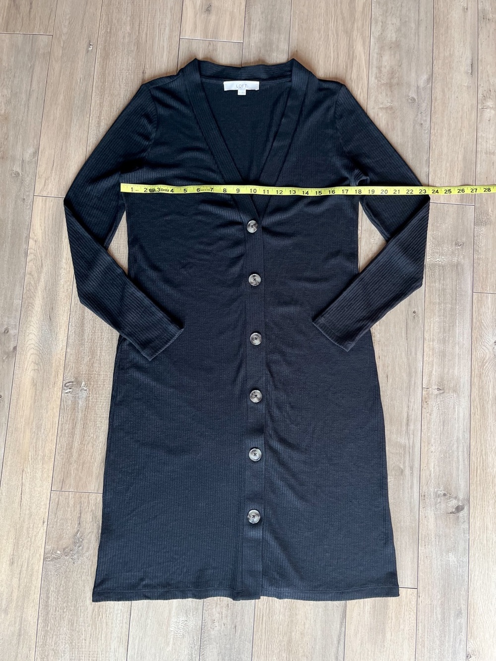 LOFT Long Ribbed Cardigan Black Button Front Midi Duster Women’s Small - Picture 8 of 11